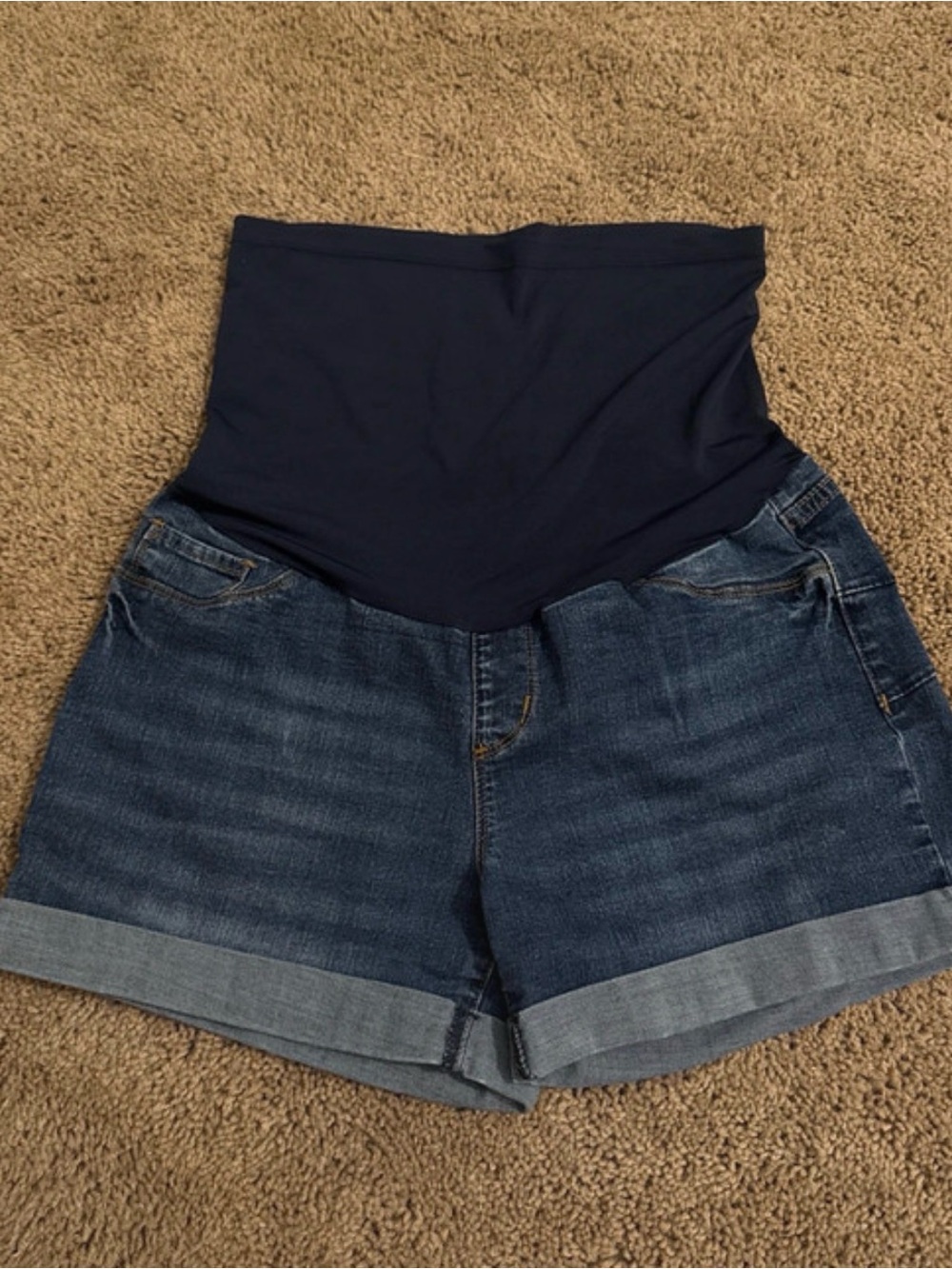 Navy Over-Belly Maternity Denim Shorts